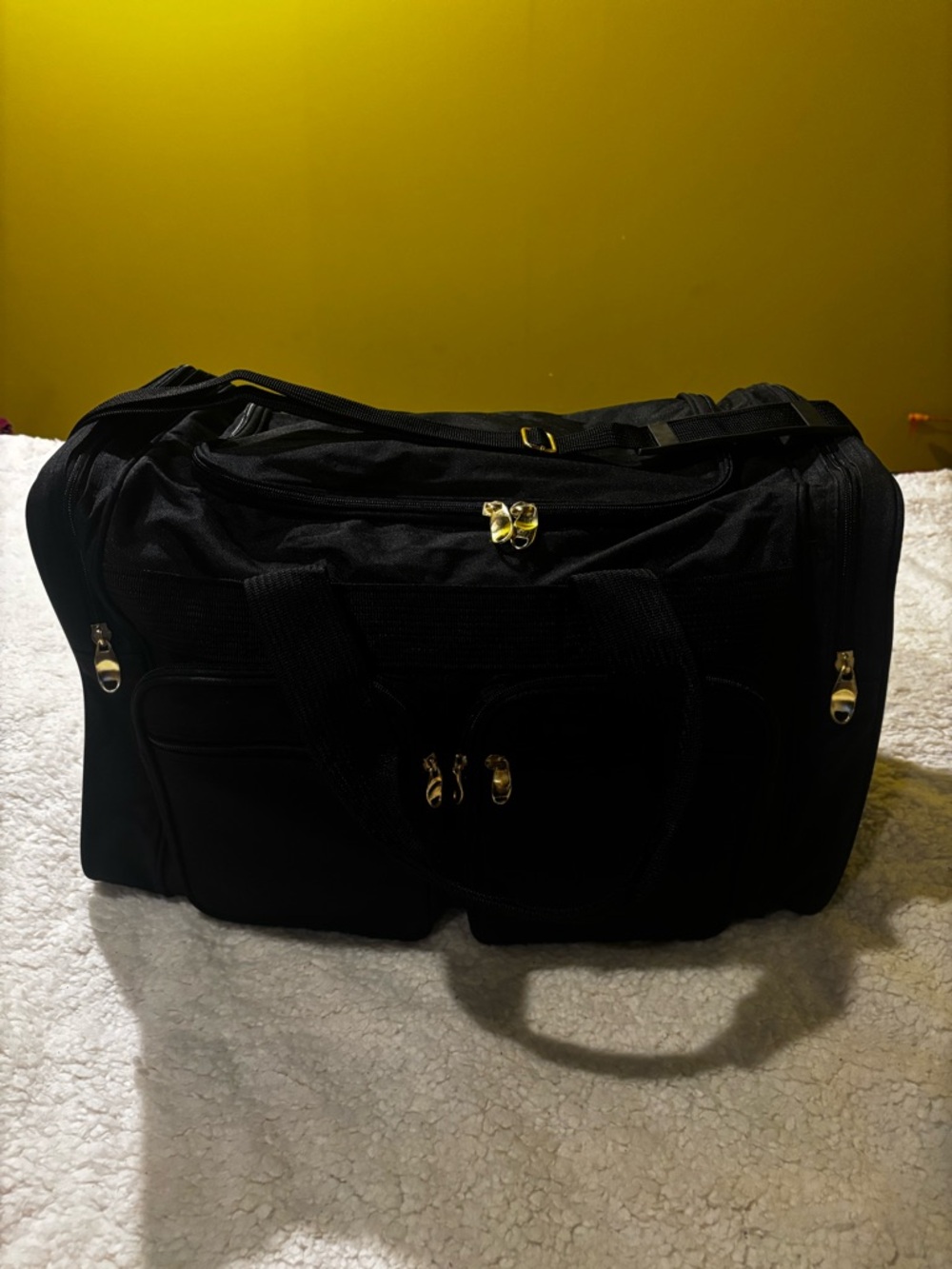 Black Travel Duffel Bag with Gold Hardware - Men's Carry-All